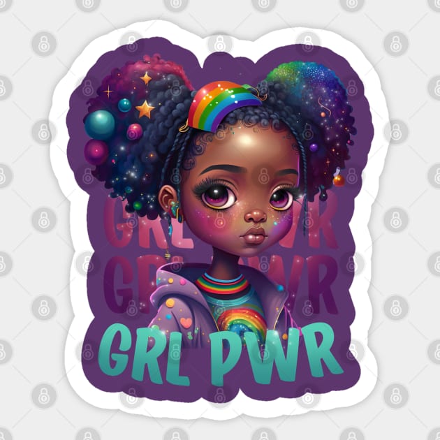 GRL PWR Cute Black Girl Power Women Empower Sticker by Irene Koh Studio